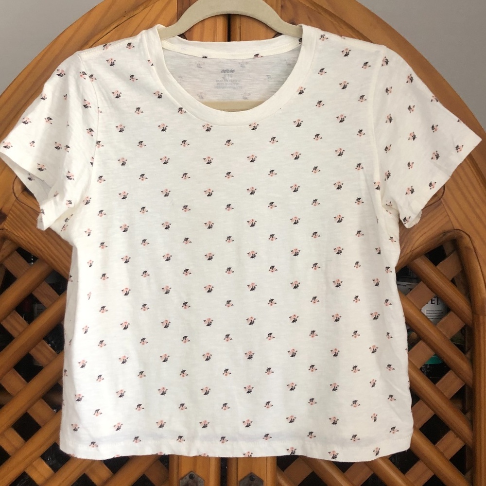 Aerie cream and floral cropped T-shirt